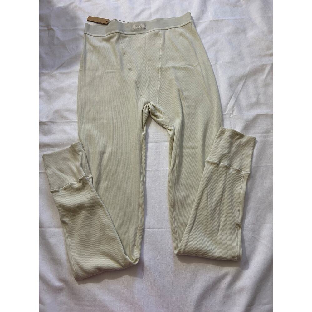 Skims NWT Thermal Ribbed Cotton Blend Leggings Ivory Size Large